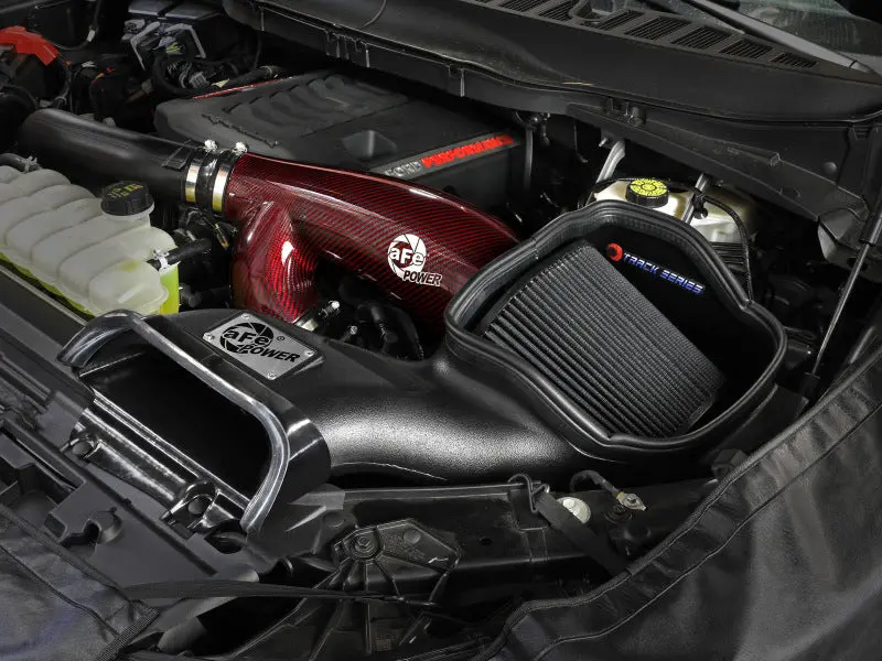 Afe Track Series Red Kevlar Carbon Fiber Cold Air Intake System With Black Pro 5R Filter For 17-24 Ford F-150 2