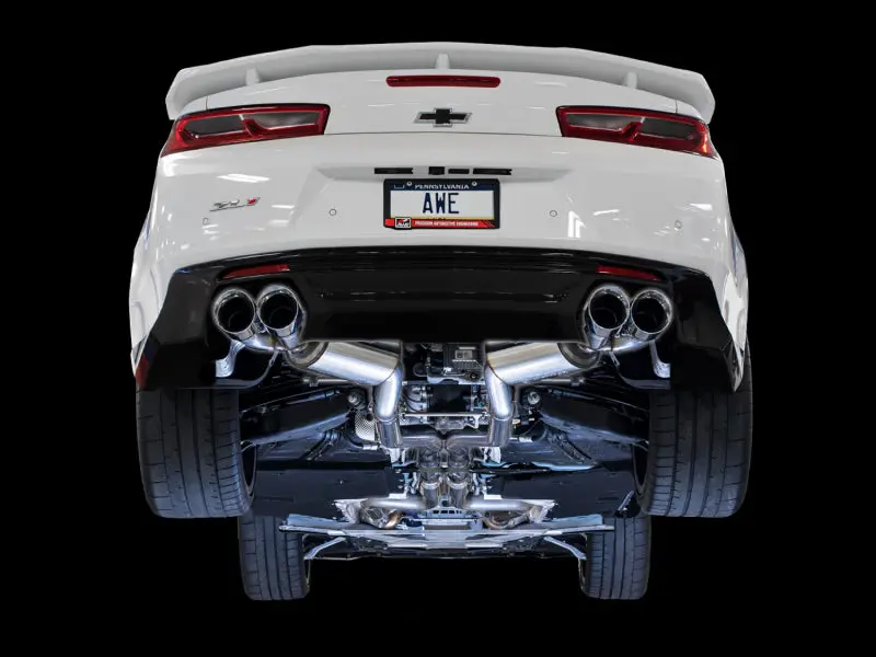 Awe Tuning Cat-Back Exhaust Touring Edition For 16-19 Chevy Camaro Ss With Quad Chrome Silver Tips 2