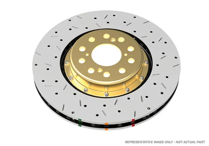 Dba 09+ Nissan Gtr R-35 Front Drilled & Slotted 5000 Series 2 Piece Rotor Assembled With Black Hat (Av 1