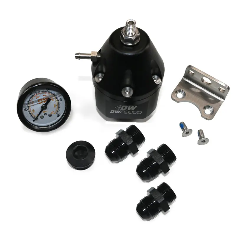 Deatschwerks Adjustable Fuel Pressure Regulator With Pressure Gauge And Fittings - Anodized Black 1