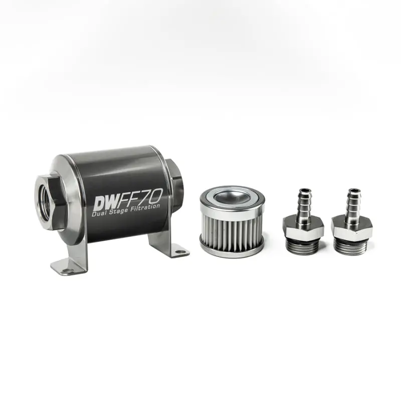 Deatschwerks Stainless Steel 5/16In 10 Micron Inline Fuel Filter Housing Kit 70Mm 1