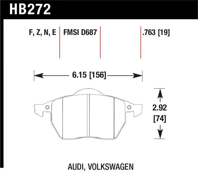 Hawk 00-06 Audi Tt 00-06 Tt Quattro 1.8L Front Brake Pads 1