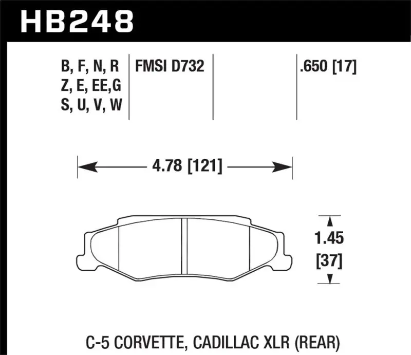 Hawk 03-04 Chevrolet Corvette 5.7L 50Th Anniversary Edition Rear Er-1 Brake Pads 1