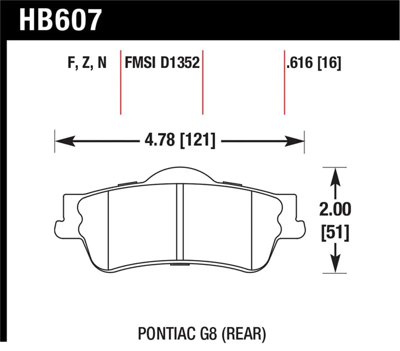 Hawk 2008–2009 Pontiac G8 3.6 Base/6.0 Hps Street Rear Brake Pads 1