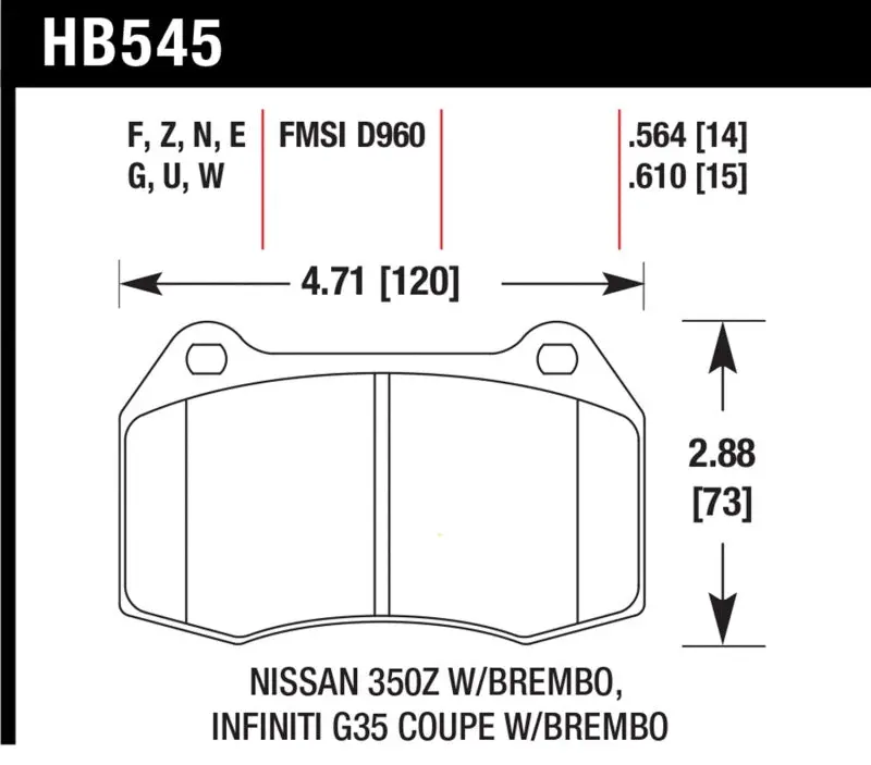 Hawk Dtc-60 Race Front Brake Pads For 03-04 Infiniti G35 / 04-09 Nissan 350Z With Brembo 1