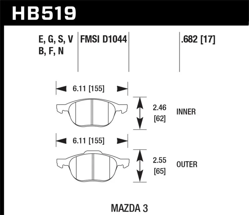 Hawk Hp Plus Street Front Brake Pads 08-09 Mazda 3 Ford 1