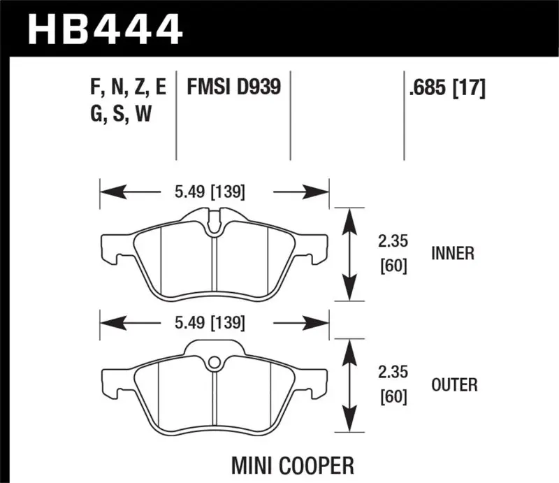 Hawk Hp+ Street Front Brake Pads For Mini Cooper (2002–2006) And Cooper S (2002–2009) 1