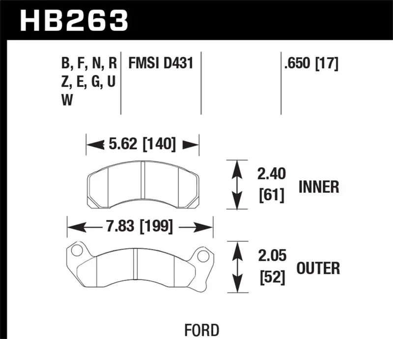 Hawk Hps Street Brake Pads For 1987-1993 Ford Mustang Gt/Lx And 1987-1988 Thunderbird/Cougar Xr-7 2