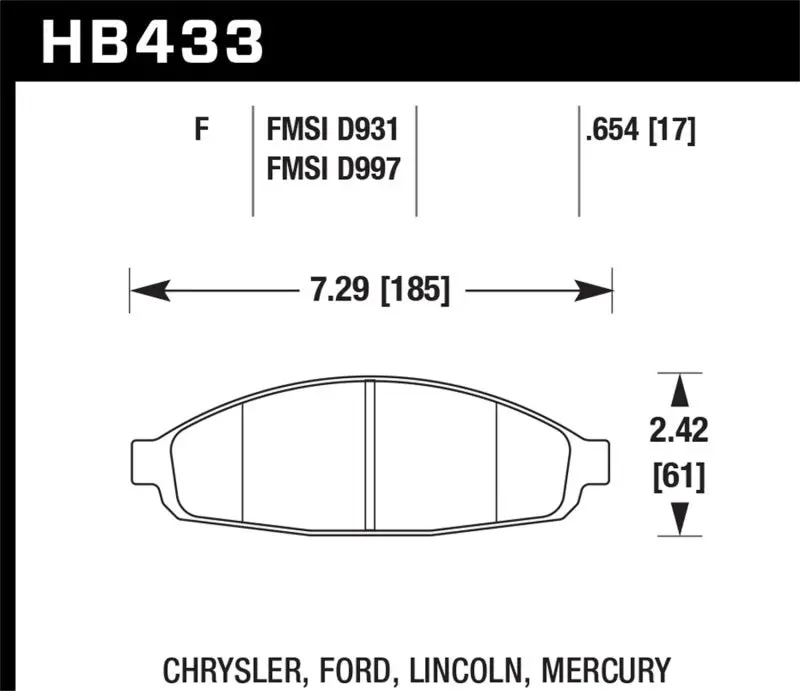 Hawk Hps Street Brake Pads For Chrysler Pacifica Ford Crown Victoria Lincoln Town Car Mercury Grand Marquis 2