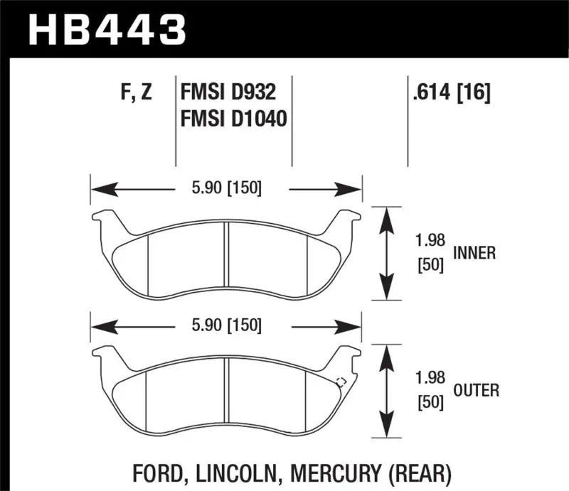 Hawk Hps Street Brake Pads For Ford Crown Victoria 2003-2011, Ranger 2010-2011, Lincoln Town Car 2003-2011, Mercury Grand Marquis 2003-2008 1