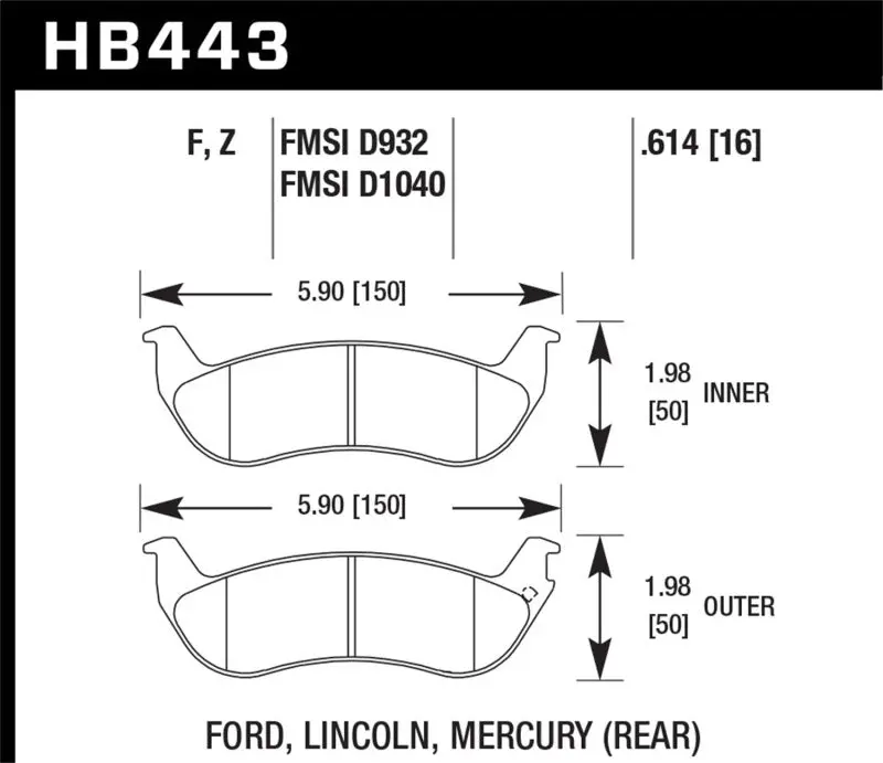 Hawk Hps Street Brake Pads For Ford Crown Victoria 2003-2011, Ranger 2010-2011, Lincoln Town Car 2003-2011, Mercury Grand Marquis 2003-2008 2