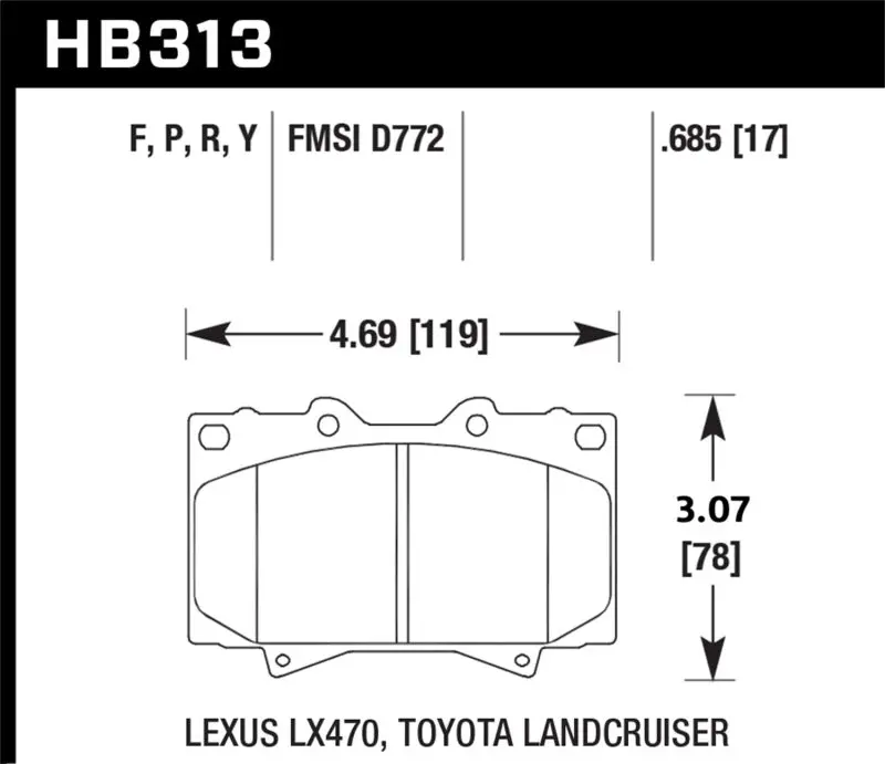 Hawk Lts Street Brake Pads High Performance For Lexus Lx470 1998-2007 And Toyota Land Cruiser 1998-2007 1