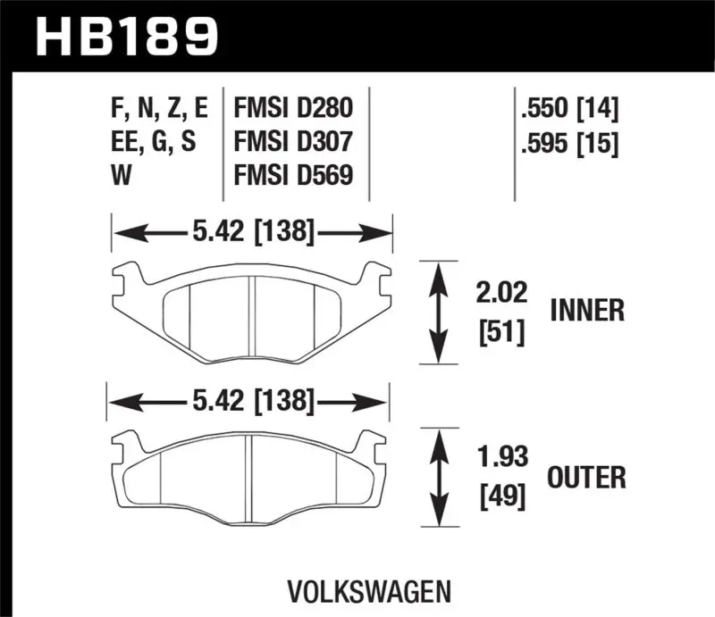 Hawk Performance Blue 9012 Brake Pads For Volkswagen Cabriolet Golf Jetta Rabbit Scirocco 1