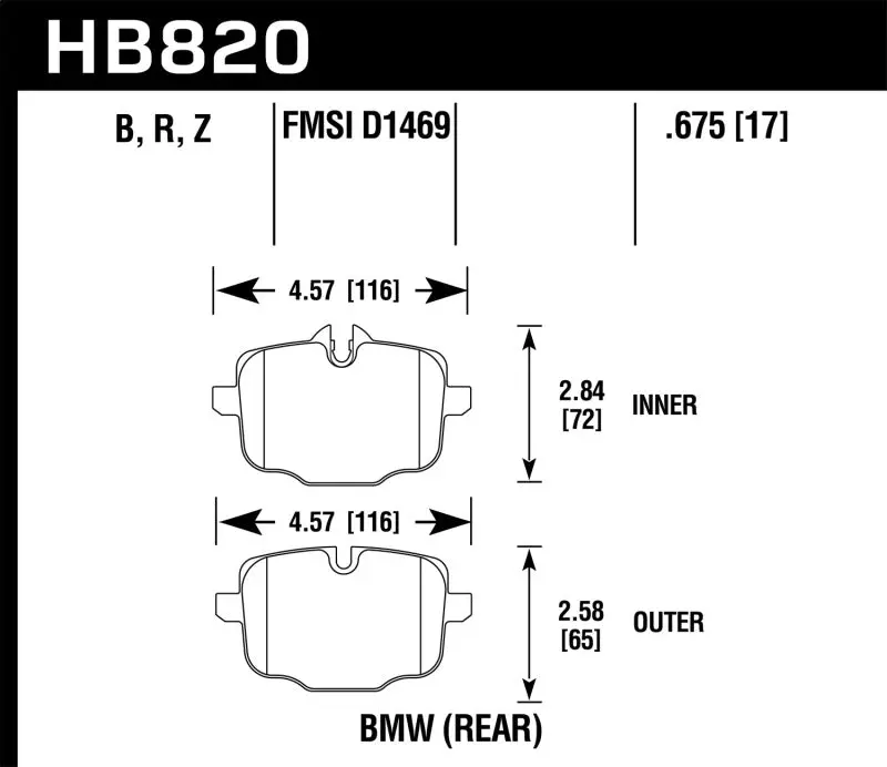 Hawk Performance Ceramic Rear Brake Pads For 12-17 Bmw M6, 14-17 Bmw M6 Gran Coupe, 13-16 Bmw M5 1