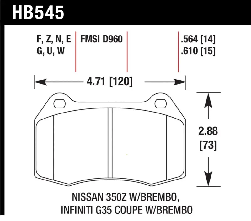 Hawk Performance Ceramic Street Front Brake Pads For 03-07 G35/350Z With Brembo 2