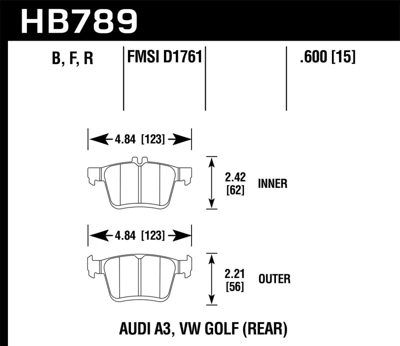 Hawk Performance Ceramic Street Rear Brake Pads For 15-20 Audi A3/S3 1
