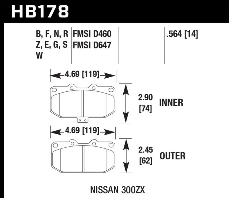 Hawk Performance Dotc-60 Front Race Pads For 06-07 Wrx 89-96 Nissan 300Zx 89-93 Skyline Gt-R 1