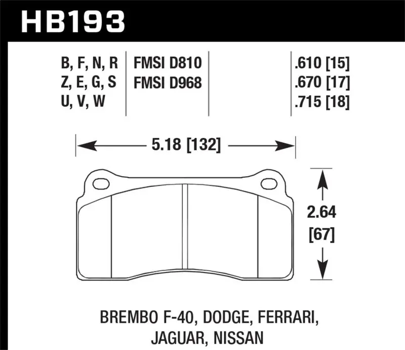 Hawk Performance Dtc-30 Race Brake Pads Front & Rear For Dodge, Ferrari, Jaguar, Nissan Gt-R 1