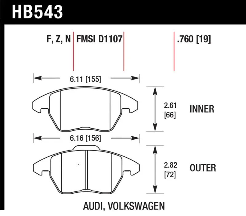 Hawk Performance Dtc-60 Front Race Brake Pads For Audi A3/Tt Vw Eos Golf Jetta Passat Rabbit 1
