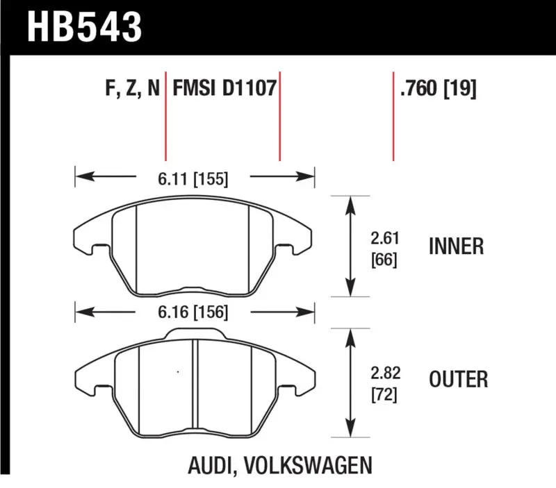 Hawk Performance Dtc-60 Front Race Brake Pads For Audi A3/Tt Vw Eos Golf Jetta Passat Rabbit 2