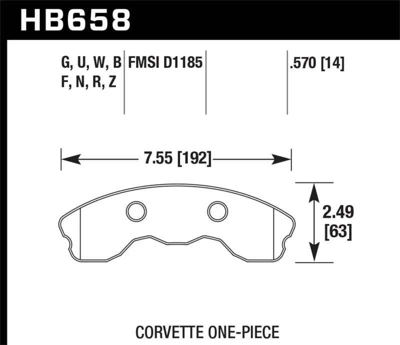 Hawk Performance High Perf Street 5.0 Front Brake Pads For 2010-2013 Chevy Corvette Grand Sport One-Piece Pads 1