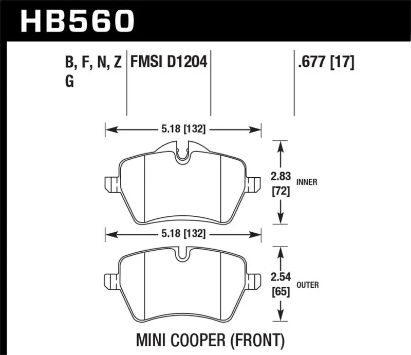 Hawk Performance Hp+ Street Front Brake Pads For 05-06 Jcw R53 Cooper S & 07+ R56 Cooper S 2