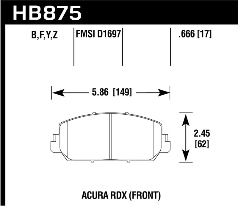 Hawk Performance Hps 5.0 Front Brake Pads For 14-17 Acura Rdx/Rlx (Does Not Fit Civic Type R) 1