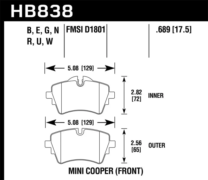Hawk Performance Hps 5.0 Front Brake Pads For 14-17 Mini Cooper S 2