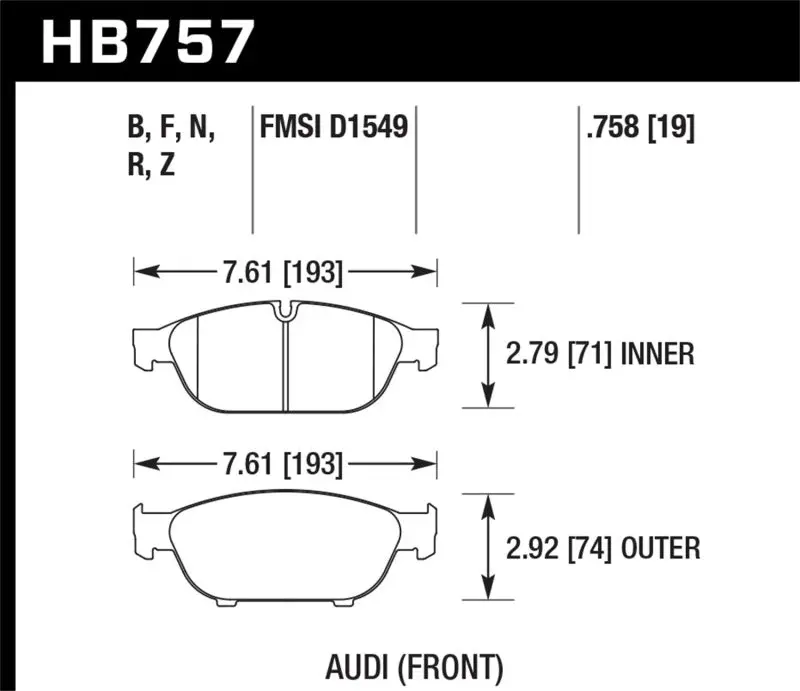 Hawk Performance Hps 5.0 Front Brake Pads For Audi 2013 A5 Quattro / 12-16 A6 Quattro / A7 Quattro / A8 Quattro 2