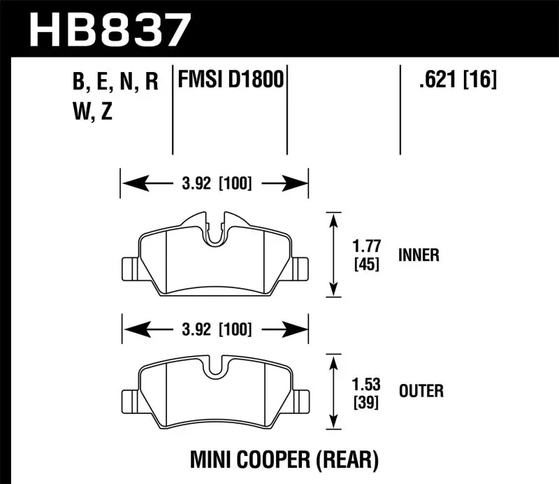 Hawk Performance Hps 5.0 Rear Brake Pads For 14-17 Mini Cooper 1