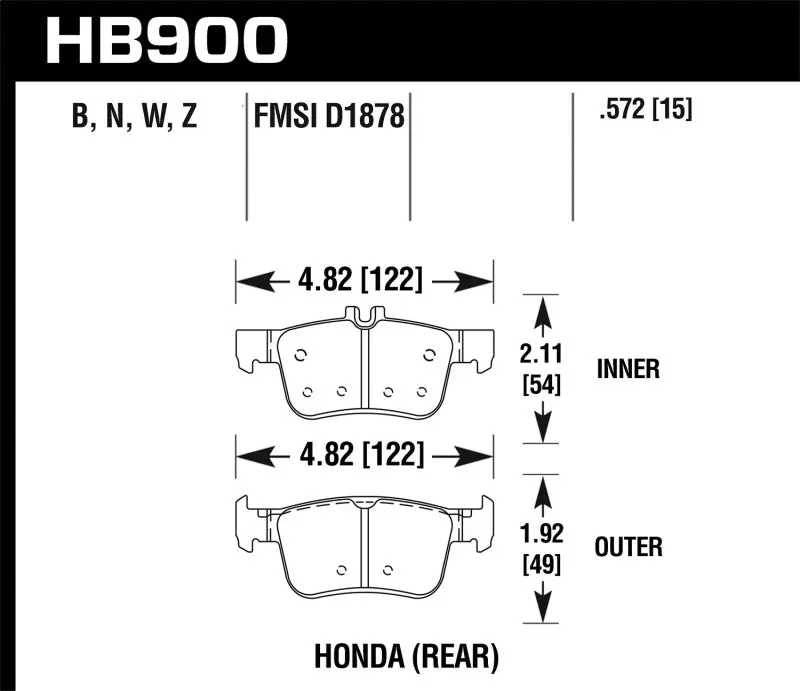 Hawk Performance Hps 5.0 Rear Brake Pads For 16-17 Honda Civic 2