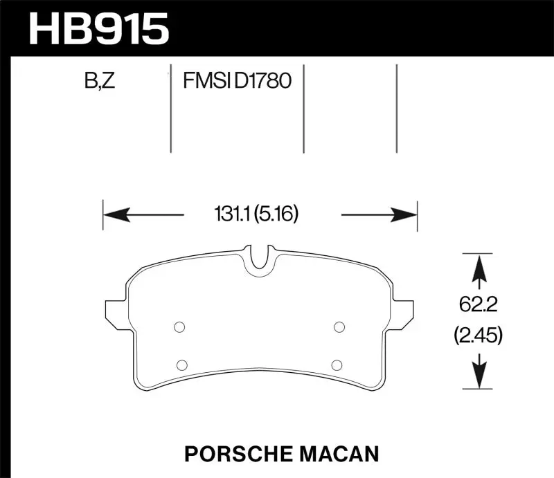 Hawk Performance Hps 5.0 Rear Brake Pads For 16-18 Porsche Macan 2
