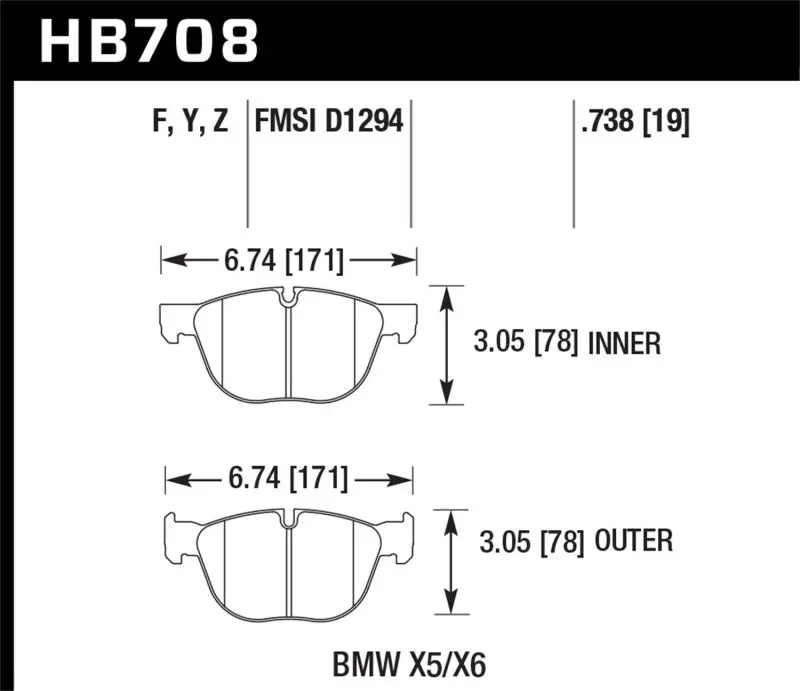 Hawk Performance Hps Front Brake Pads For 07-08 Bmw X5 3.0Si/4.8I, 09-13 X5 Xdrive, 08-13 X6 Xdrive 2