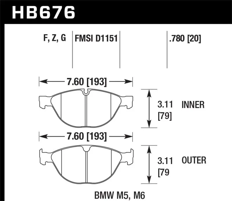 Hawk Performance Hps Street Front Brake Pads For 06-10 Bmw M5/M6 1