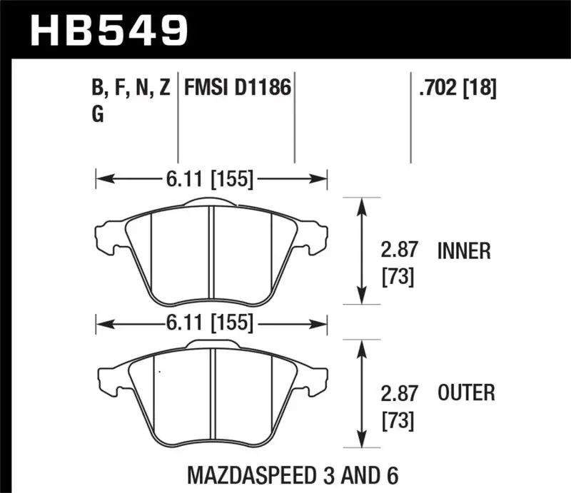 Hawk Performance Hps Street Front Brake Pads For 07-08 Mazdaspeed3 And 06-07 Mazdaspeed6 1