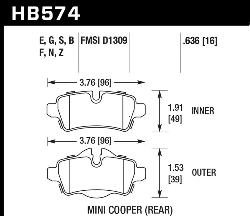 Hawk Performance Hps Street Rear Brake Pads For 07-15 Mini Cooper 1