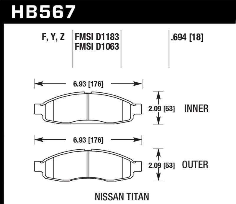 Hawk Performance Lts Street Front Brake Pads For 04-06 Infiniti Qx56, 05-06 Armada, 04 Pathfinder, 04-07 Titan 2