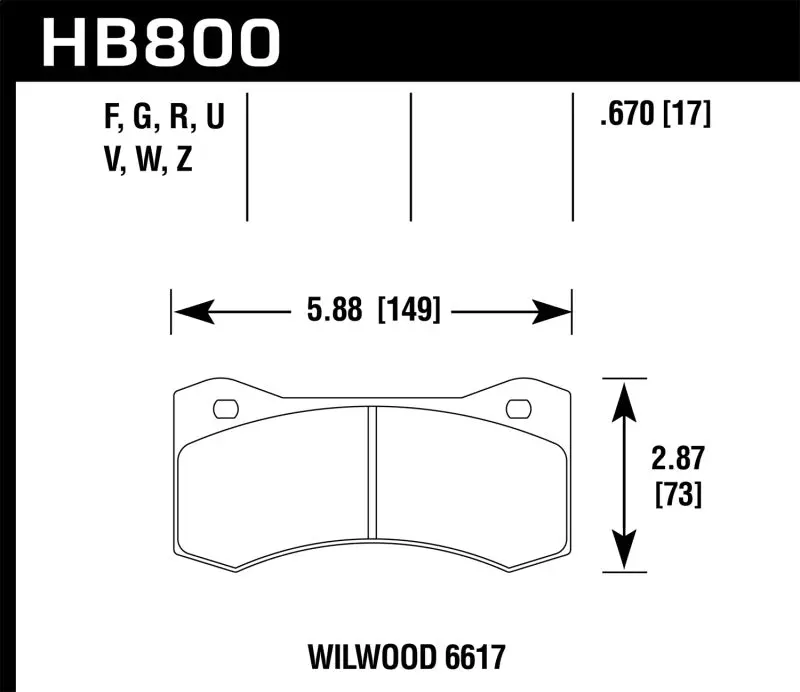 Hawk Wilwood 17Mm Caliper Performance Ceramic Brake Pads (6617) 1