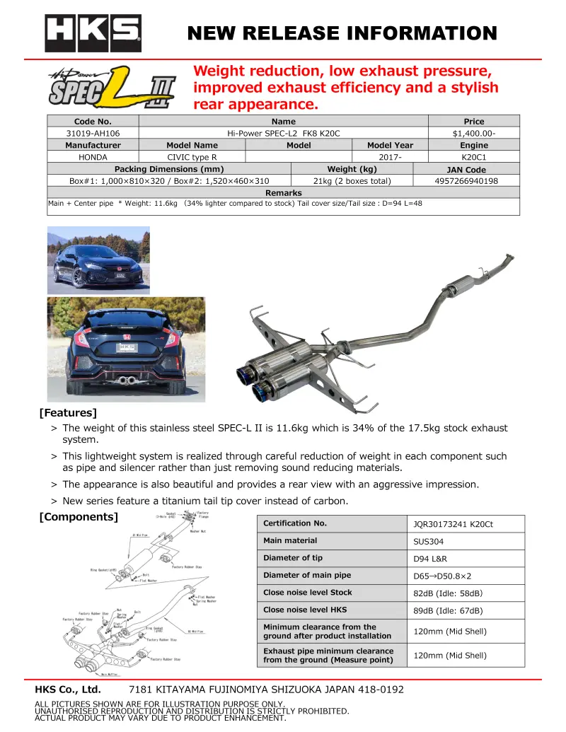 Hks Hi-Power Muffler Spec-L2 Fk8 K20c Performance Upgrade 1
