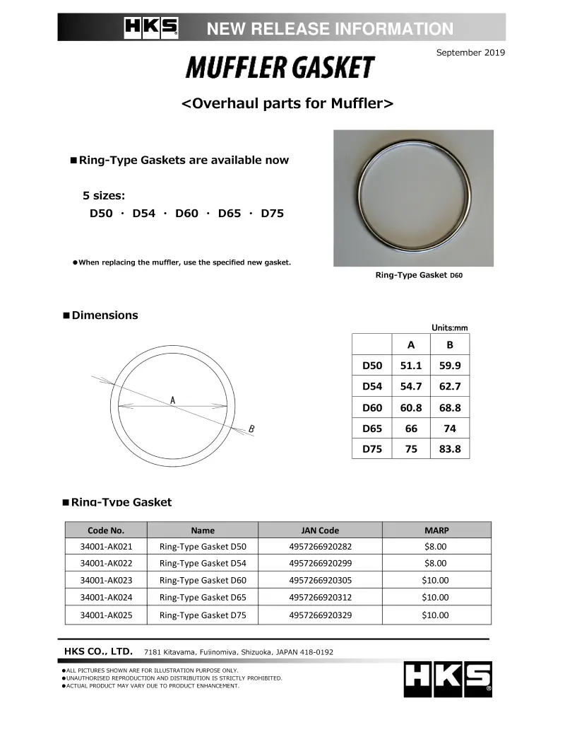 Hks Muffler Gasket 75Mm Id 83.8Mm Od For Enhanced Exhaust Performance 1