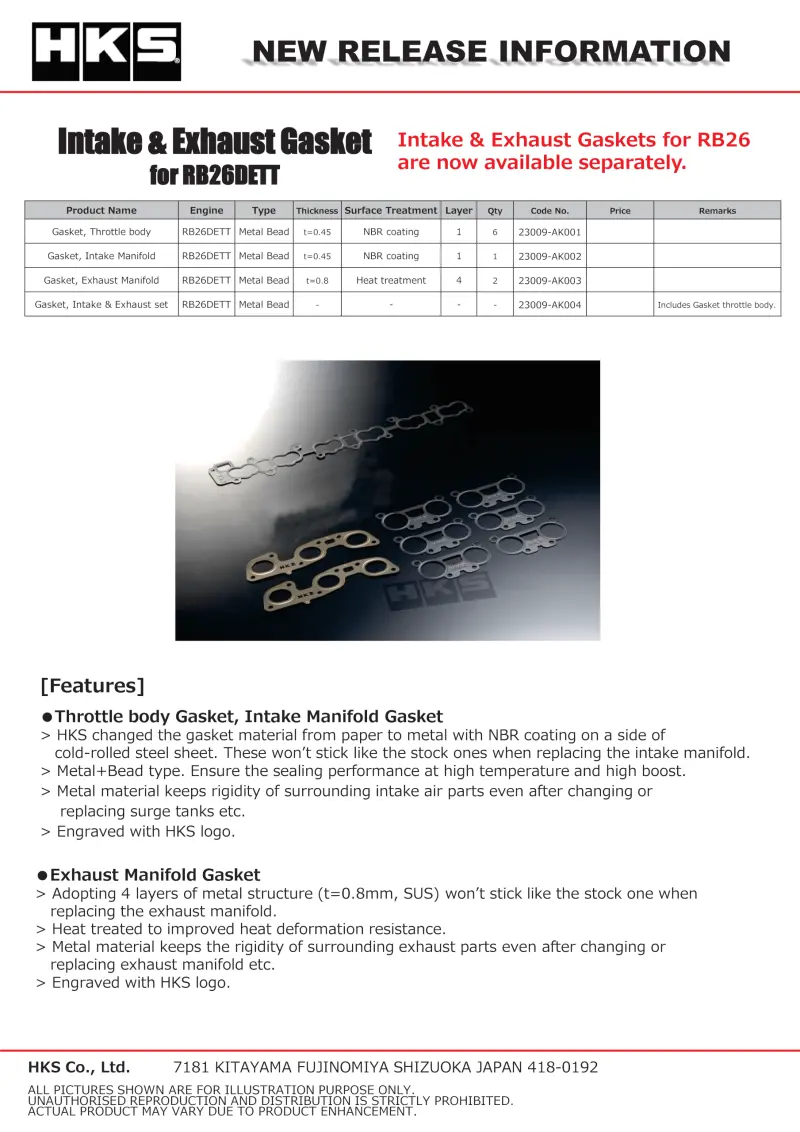 Hks Nissan Rb26dett Intake And Exhaust Gaskets 1