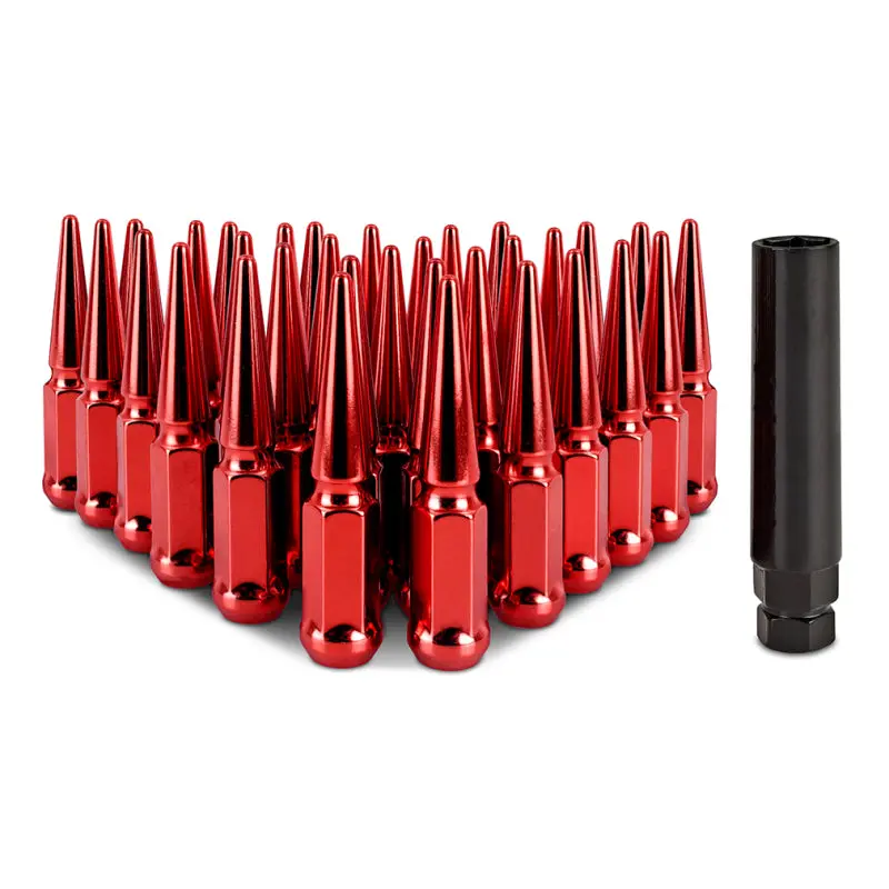Mishimoto Steel Spiked Lug Nuts M14 X 1.5 32-Piece Set Red 1