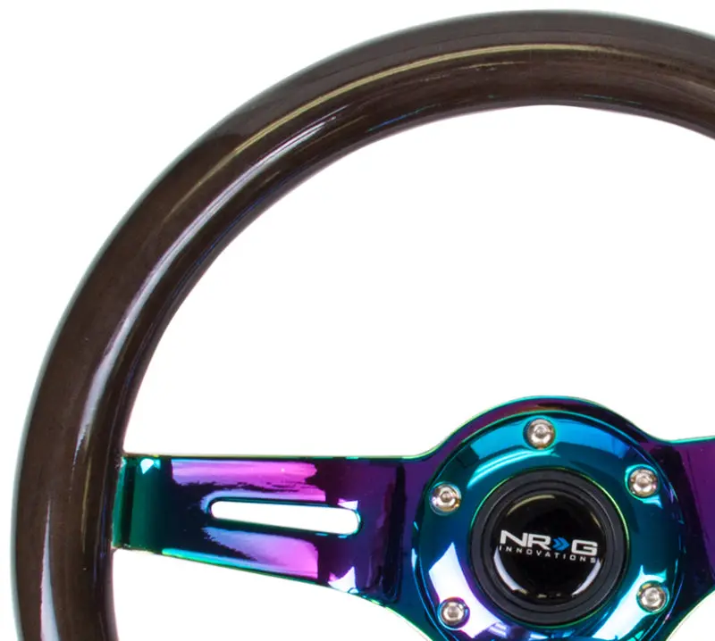 Nrg Classic Wood Grain Steering Wheel – (310Mm) Black With Neochrome 3-Spoke Center 1