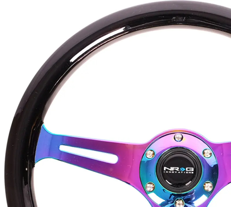 Nrg Classic Wood Grain Steering Wheel (350Mm) – Black Paint Grip With Neochrome 3-Spoke Center 1
