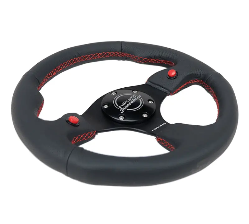Nrg Reinforced Steering Wheel 320Mm Black Leather With Dual Buttons 1
