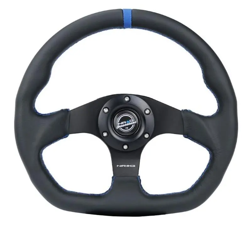 Nrg Reinforced Steering Wheel (320Mm) Flat Bottom Leather Blue Stitching 1