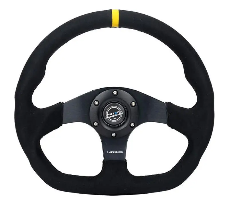 Nrg Reinforced Steering Wheel 320Mm Sport Alcantara Dual Push Buttons Flat Bottom Yellow Center 1