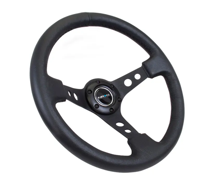 Nrg Reinforced Steering Wheel 350Mm 3In Deep Black Leather With Black Spoke Circle Cutouts 1