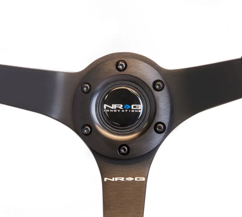 Nrg Reinforced Steering Wheel 350Mm 3In Deep Black Suede With Black Bball Stitch Odi Bakchis Edition 1