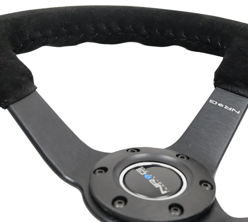 Nrg Reinforced Steering Wheel - Blk Suede/Blk Bball Stitch (350Mm / 3In. Deep) 1